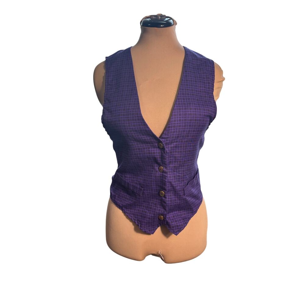 Chili Pepper True Vintage Vest Sz. SM - Checker, 90s, Purple Plaid, Twee